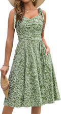 Women Ruched Midi Floral Dress with Pockets - Flowy V Neck