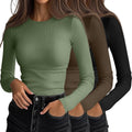 Ficerd 3 Pack Women's Ribbed Long Sleeve Tops - Slim Fit (Style M9BR)