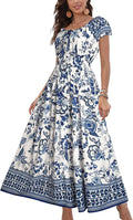Women's Boho Floral Tiered Maxi Dress - Scoop Neck Flowy Fit
