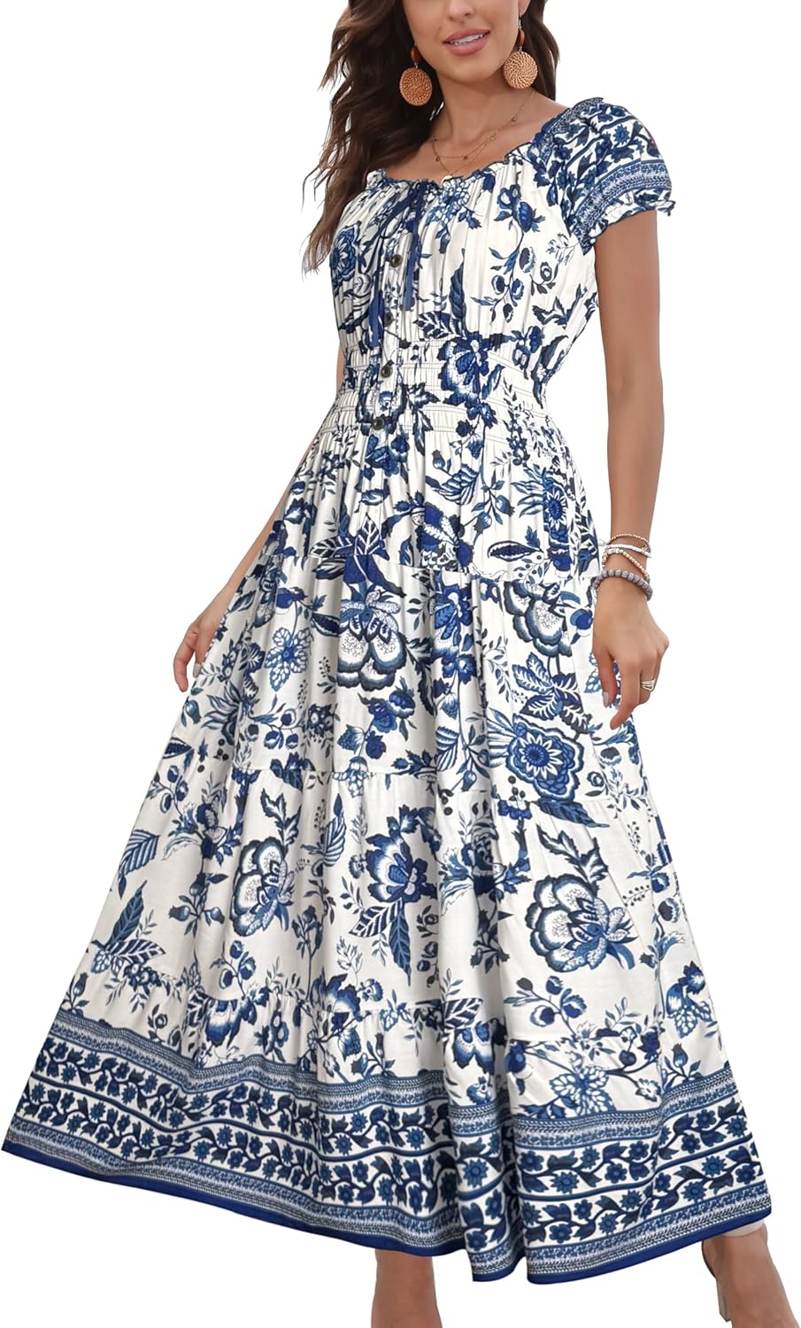 OSTOO Women's Boho Floral Print Maxi Dress for Summer Fun