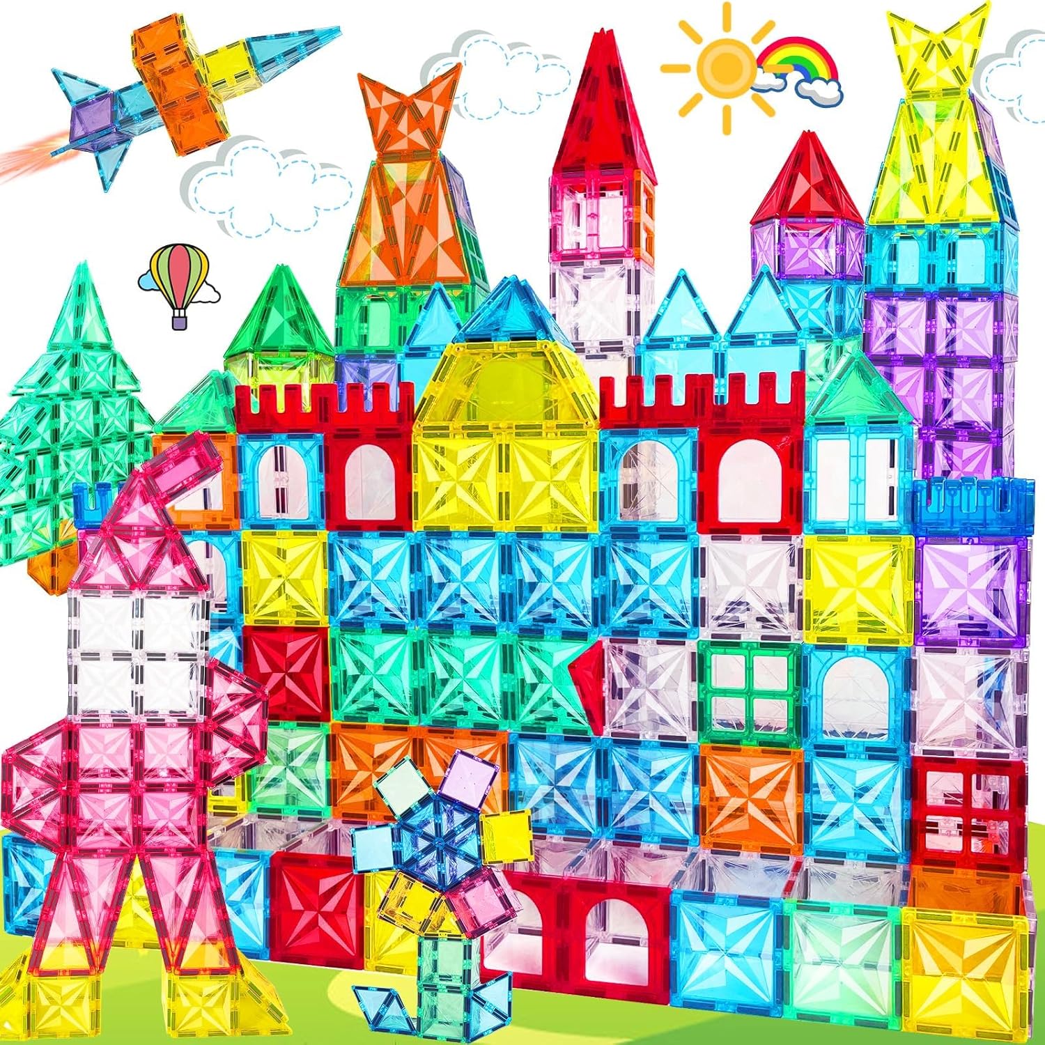 100PCS Magnetic Tiles Set for Kids - 4D Diamond Building Blocks
