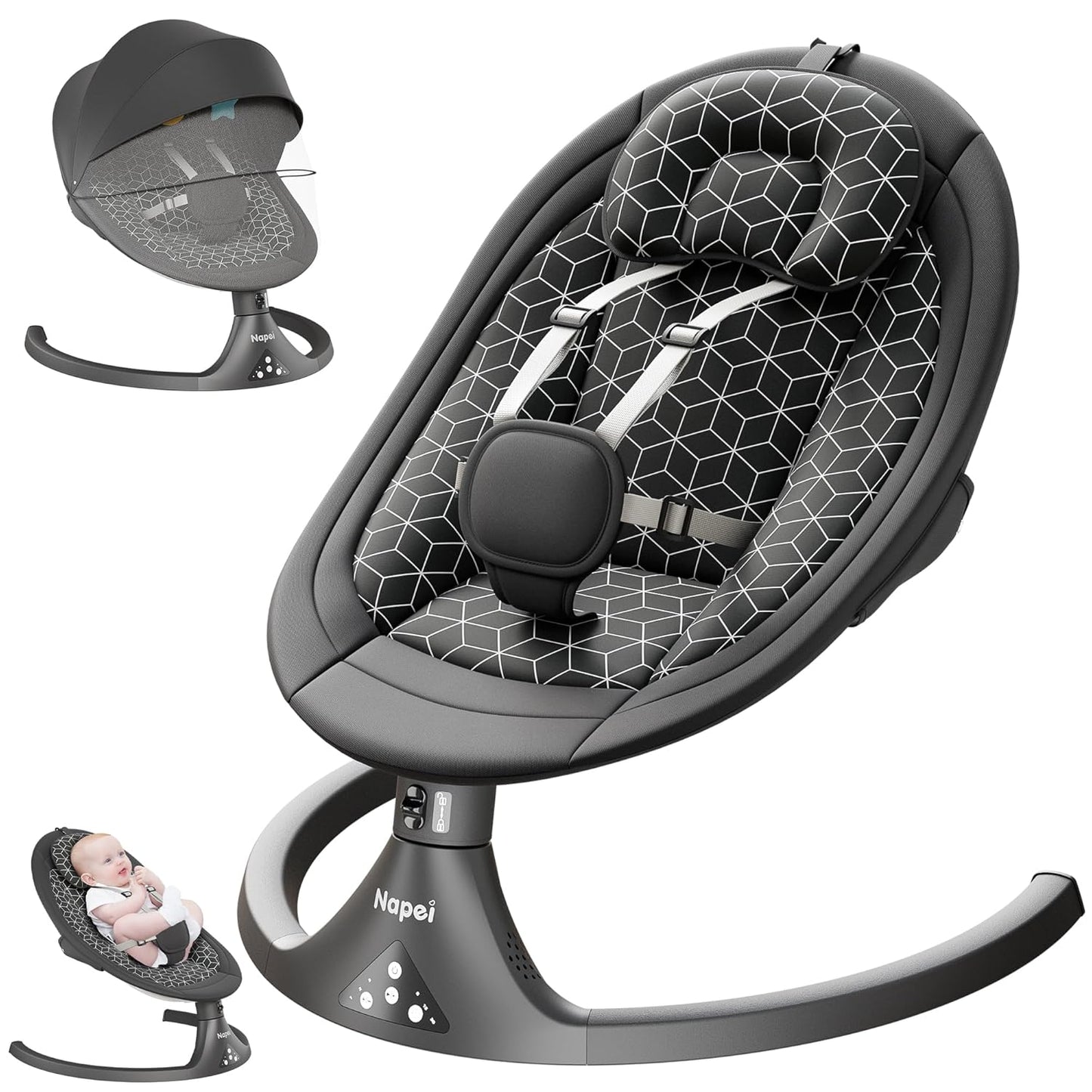 Bluetooth Baby Swing & Bouncer, Remote Control, 10 Music, 5 Speeds