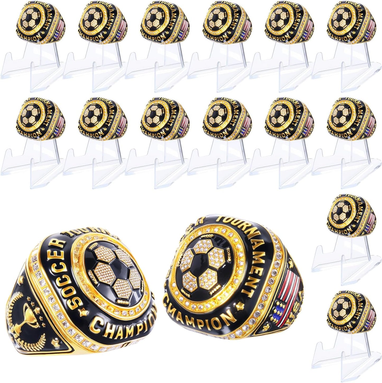 Soccer Championship Rings with Holder for MVP Trophy Gift