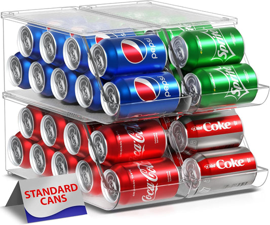 Soda Can Organizer for Refrigerator - Stackable 4-Pack Storage