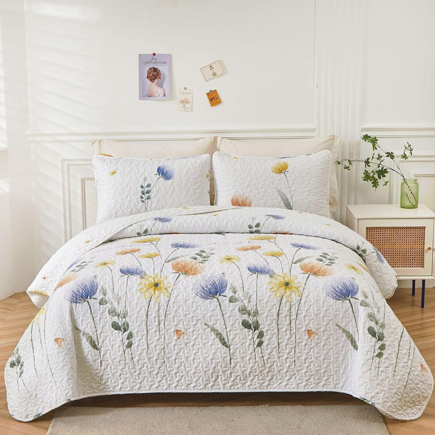 Floral Quilt Set California King Size Soft Lightweight Bedding