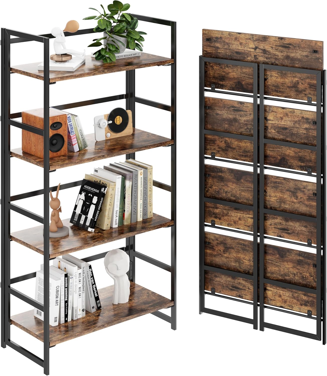 BHG Vintage Multifunctional Folding Bookshelf for Home Office
