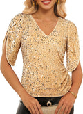 Velvet Sequin V Neck 3/4 Sleeve Top - Party Ready GRACE