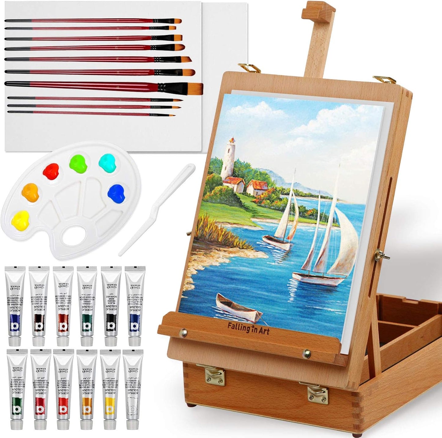 Falling in Art Beechwood Easel Box Set for Creative Artists