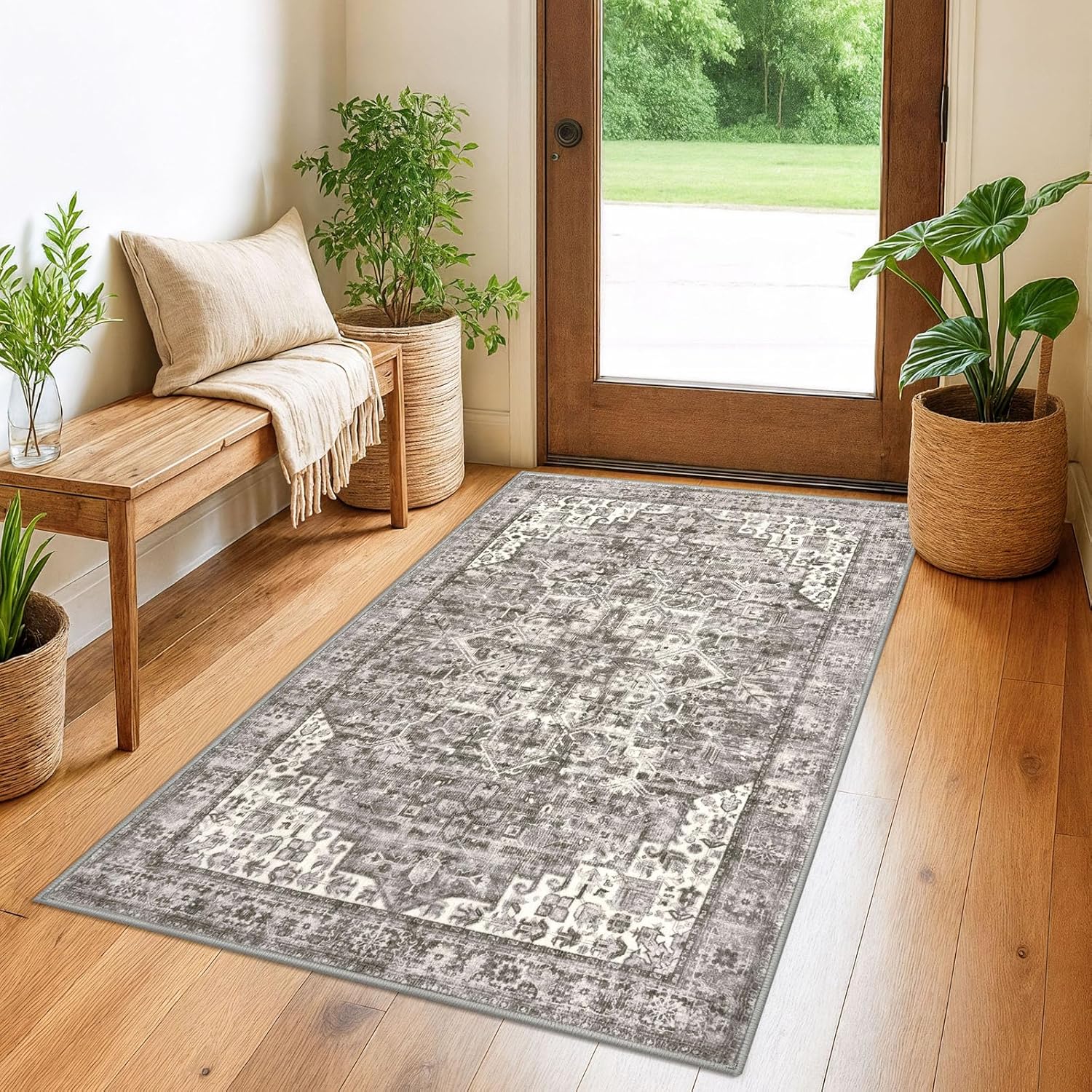 3x5 Taupe Washable Rugs for Living Room and Bedroom Comfort