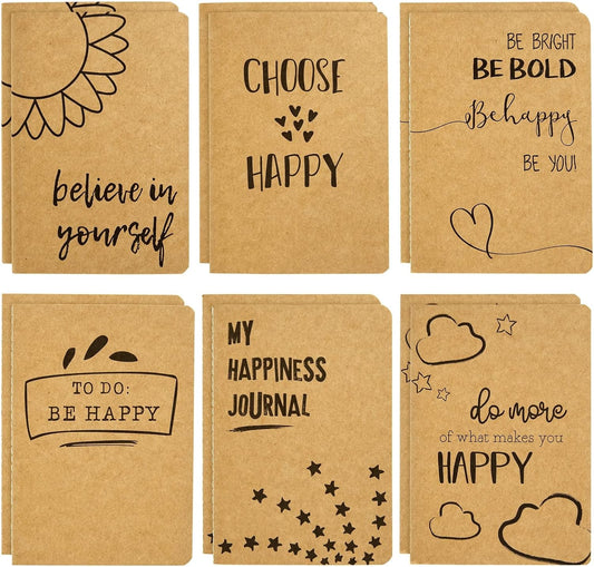 Kraft Paper Lined Notebooks - 6 Happy Designs - Pack of 12