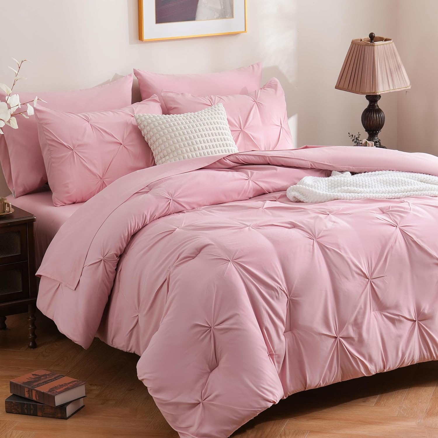DOWNCOOL Pink Queen Comforter Set - Elegant Bedding for Women