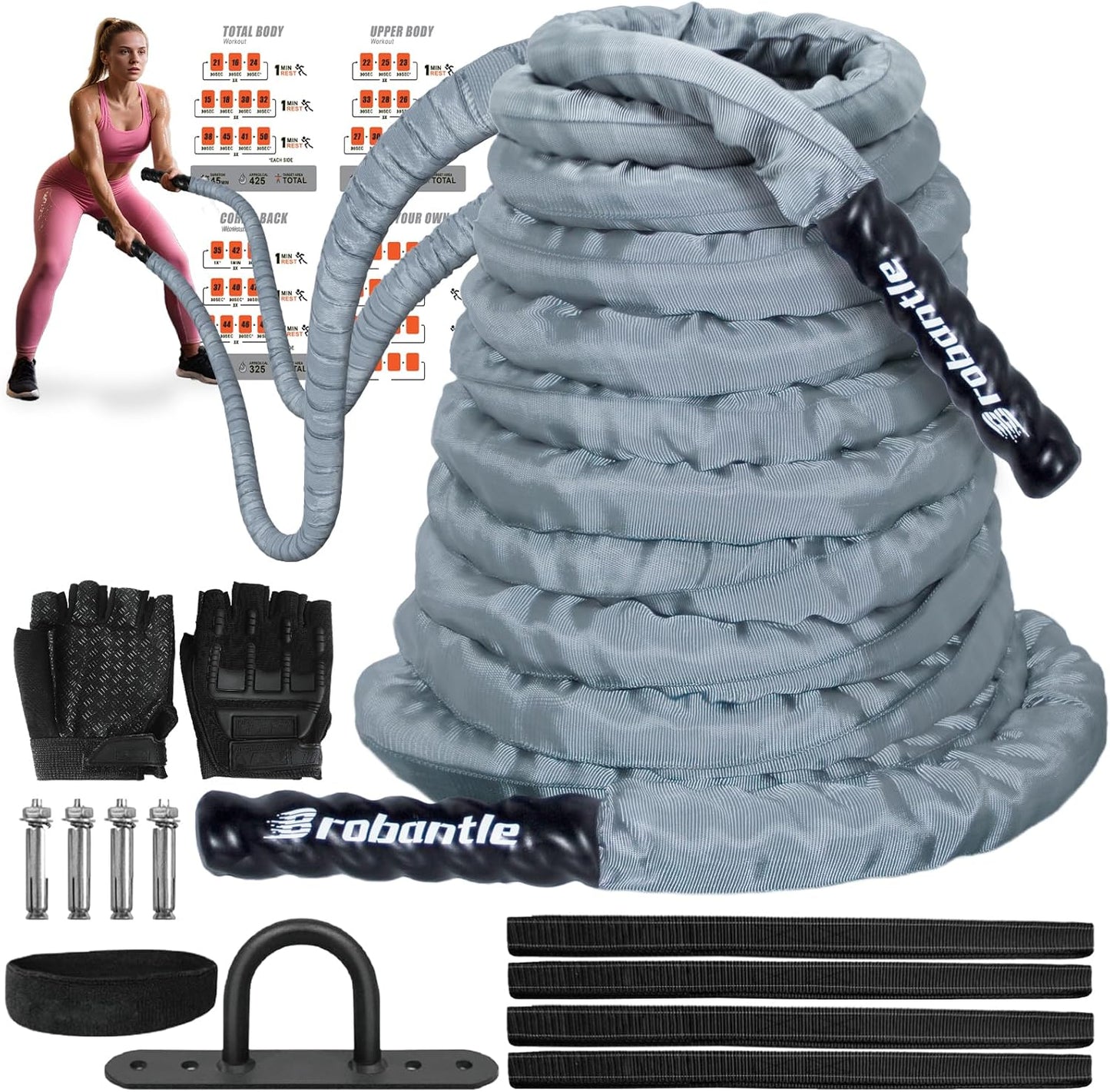 Battle Rope for Home Gym Training - Heavy Weighted Exercise Ropes