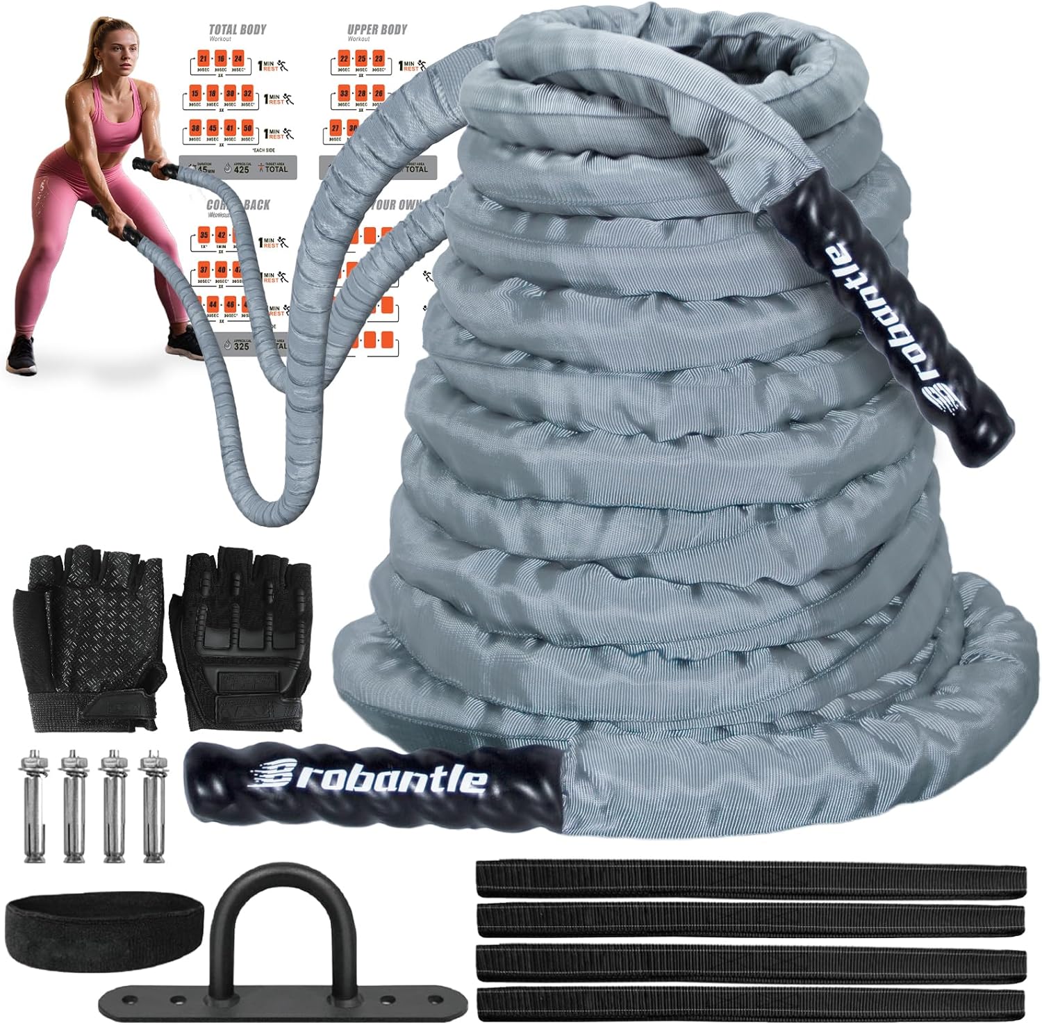 Battle Rope for Home Gym Training - Heavy Weighted Exercise Ropes
