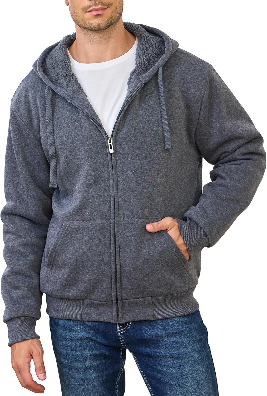 Hoodies for Men Full Zip Up Fleece Warm Thick Jackets