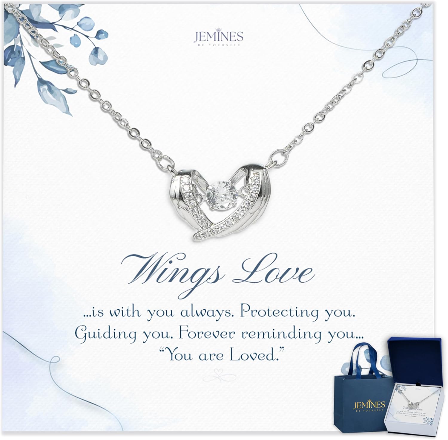Wings Love Eternal Protection Necklace in 18K White Gold
