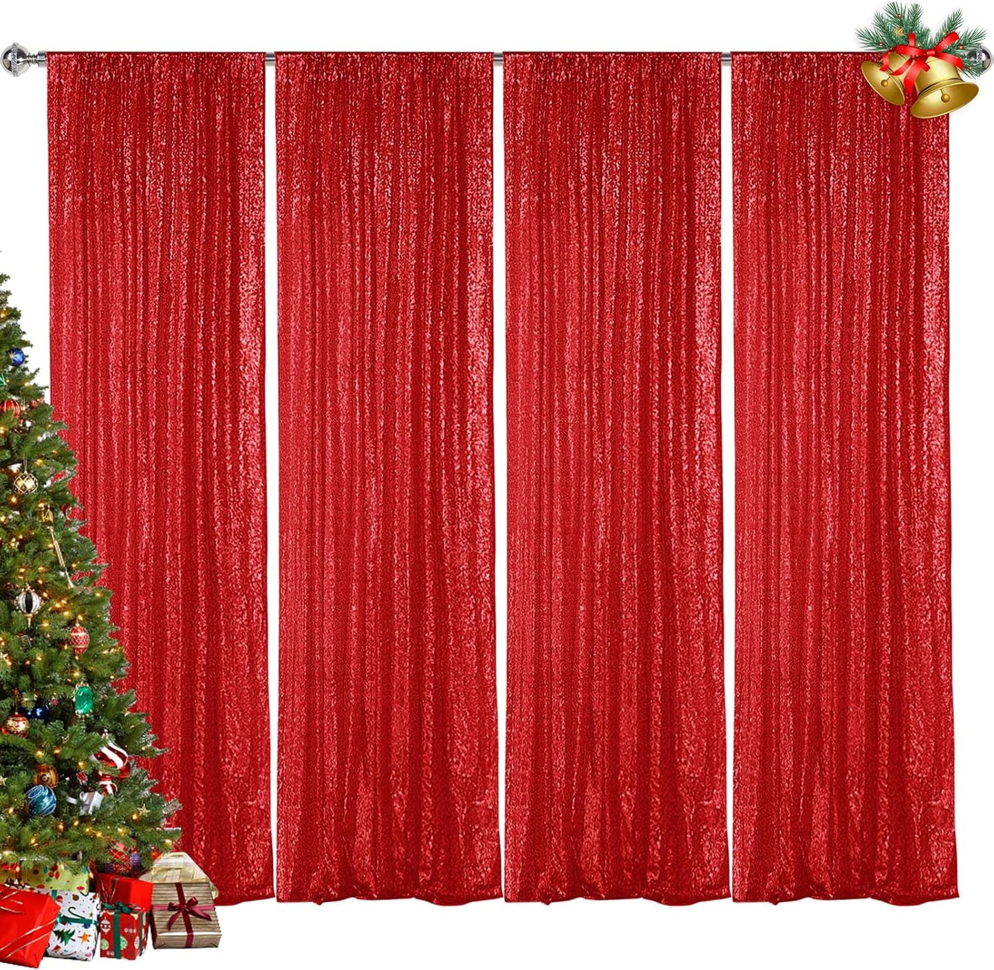 Hahuho Red Sequin Backdrop Curtain for Stunning Party Decor