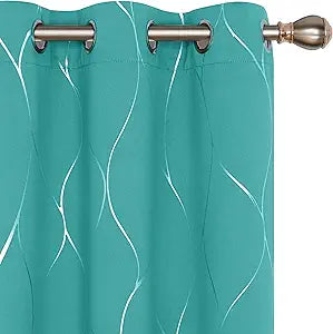 Deconovo Silver Wave Foil Print Blackout Curtains for Comfort