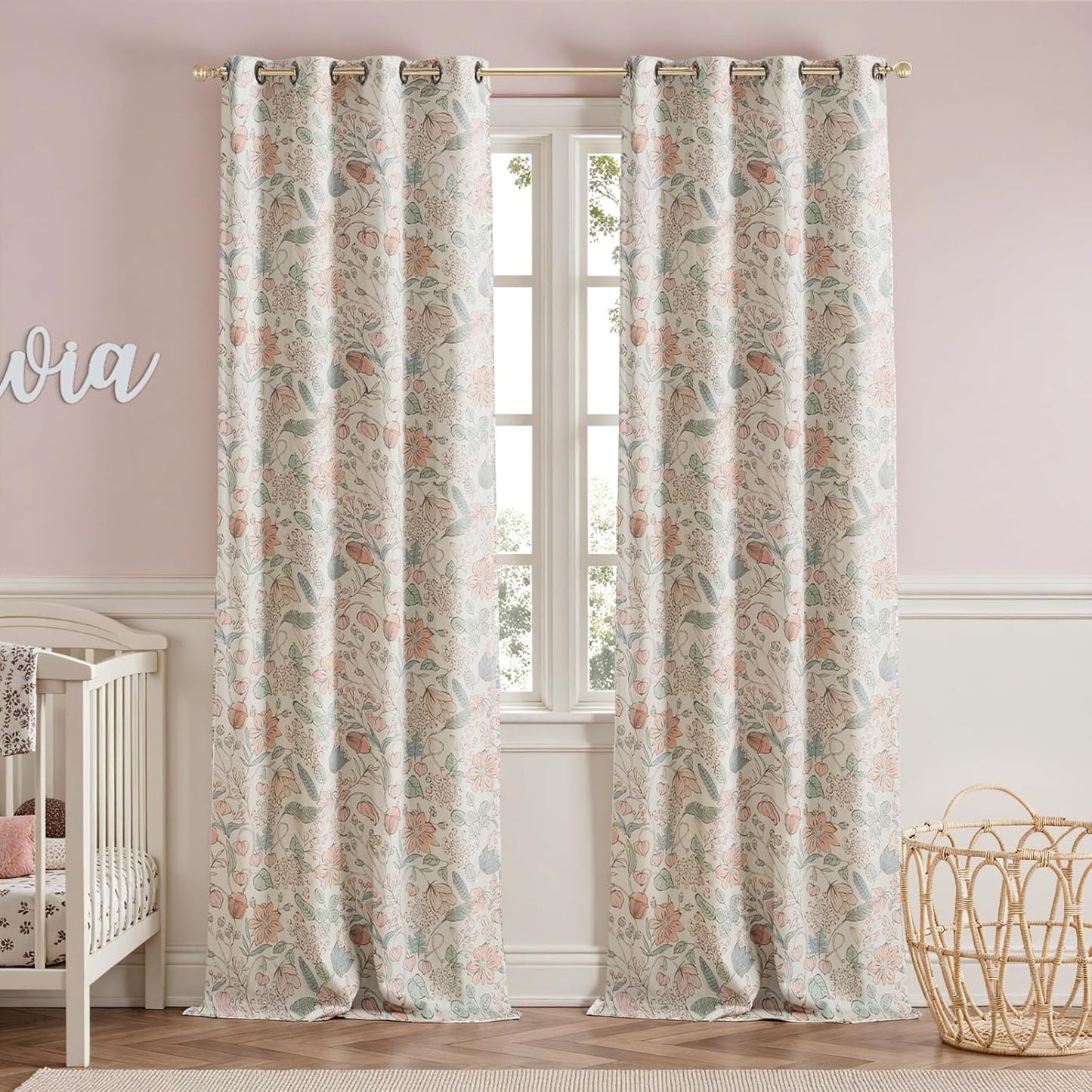 jinchan Nursery Curtains 95% Blackout Floral Drapes for Girls Room