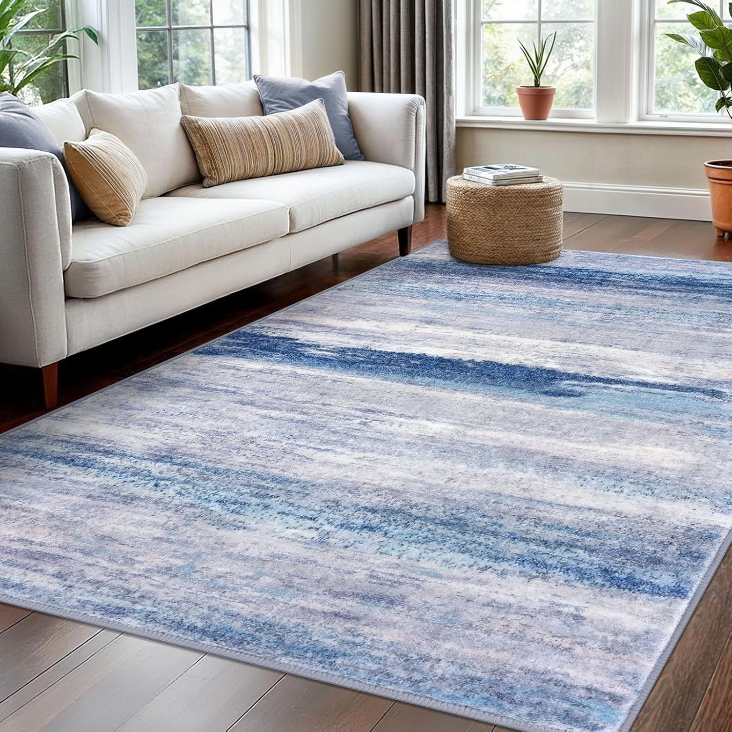 KOZYFLY Washable Area Rug 5x7 Modern Ombre Thin Soft Carpet