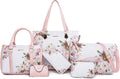 2E-youth Designer Purses and Handbags for Women - 6pc Floral Tote Set
