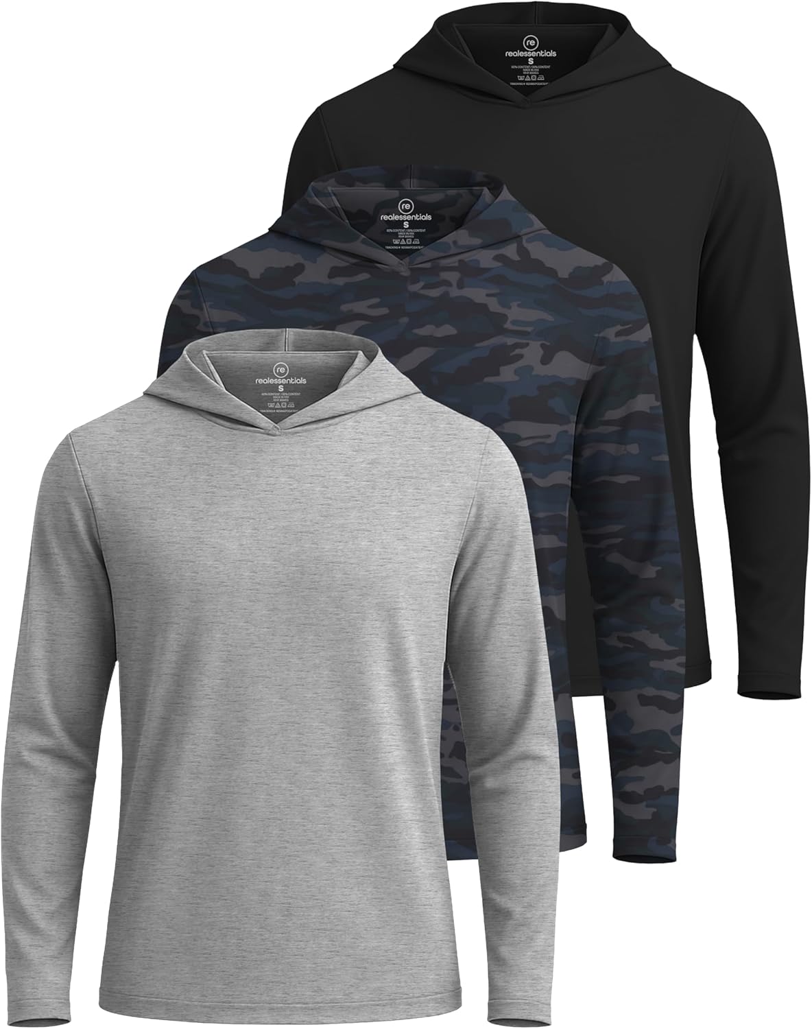 Men's Dry Fit Wicking Long Sleeve Fishing Hoodie Pullover 3 Pack