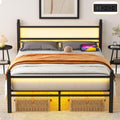 Full Size Bed Frame with Headboard and Footboard - LED Lights & USB