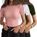 Ficerd 3 Pack Women's Ribbed T-Shirts - Soft Fitted Basics Clothing