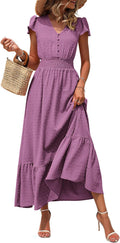 PRETTYGARDEN Summer Maxi Dress Swiss Dot Smocked Ruffle - Flowy Fit