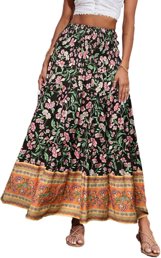 CFLONGE Summer Maxi Skirts for Women - Trendy Floral A Line