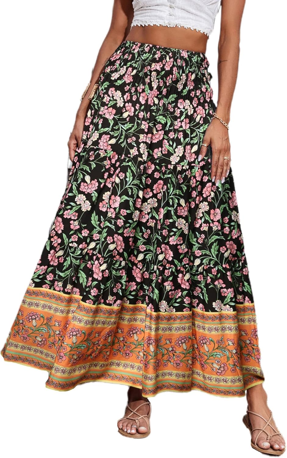 CFLONGE Summer Maxi Skirts for Women - Trendy Floral A Line