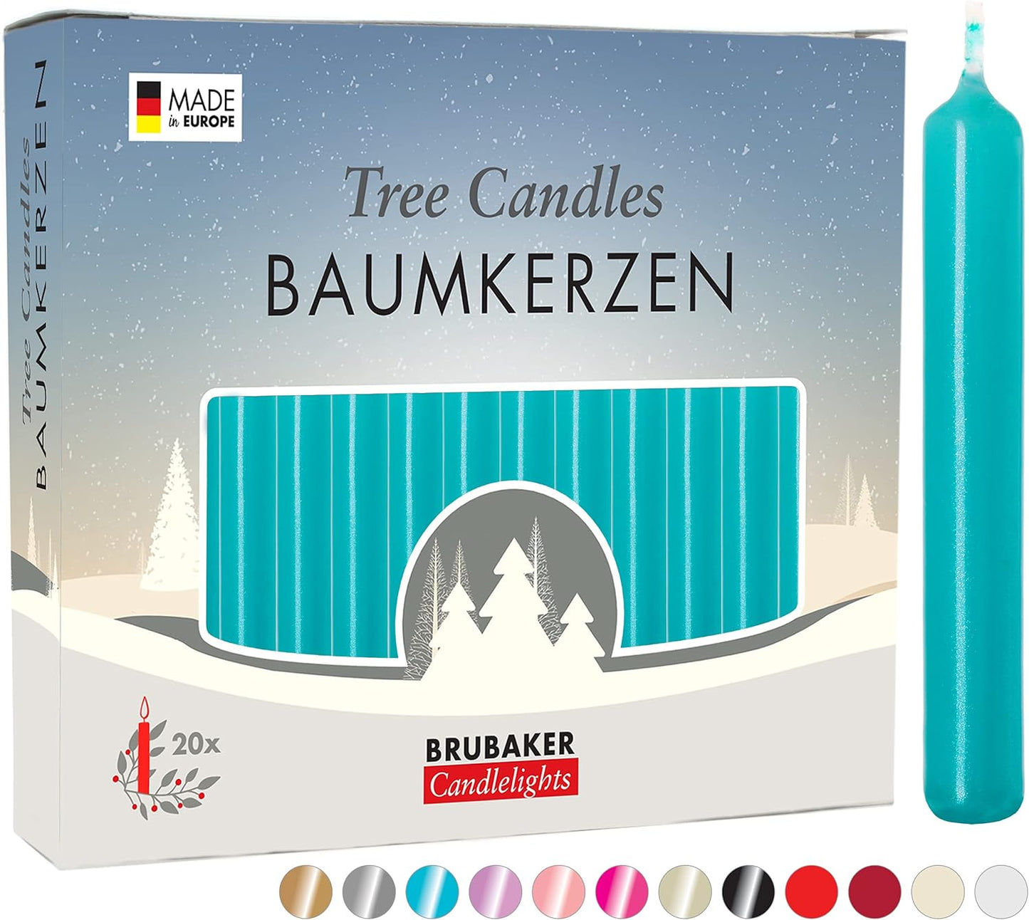 BRUBAKER Tree Candles - Turquoise - Perfect for Christmas Decor