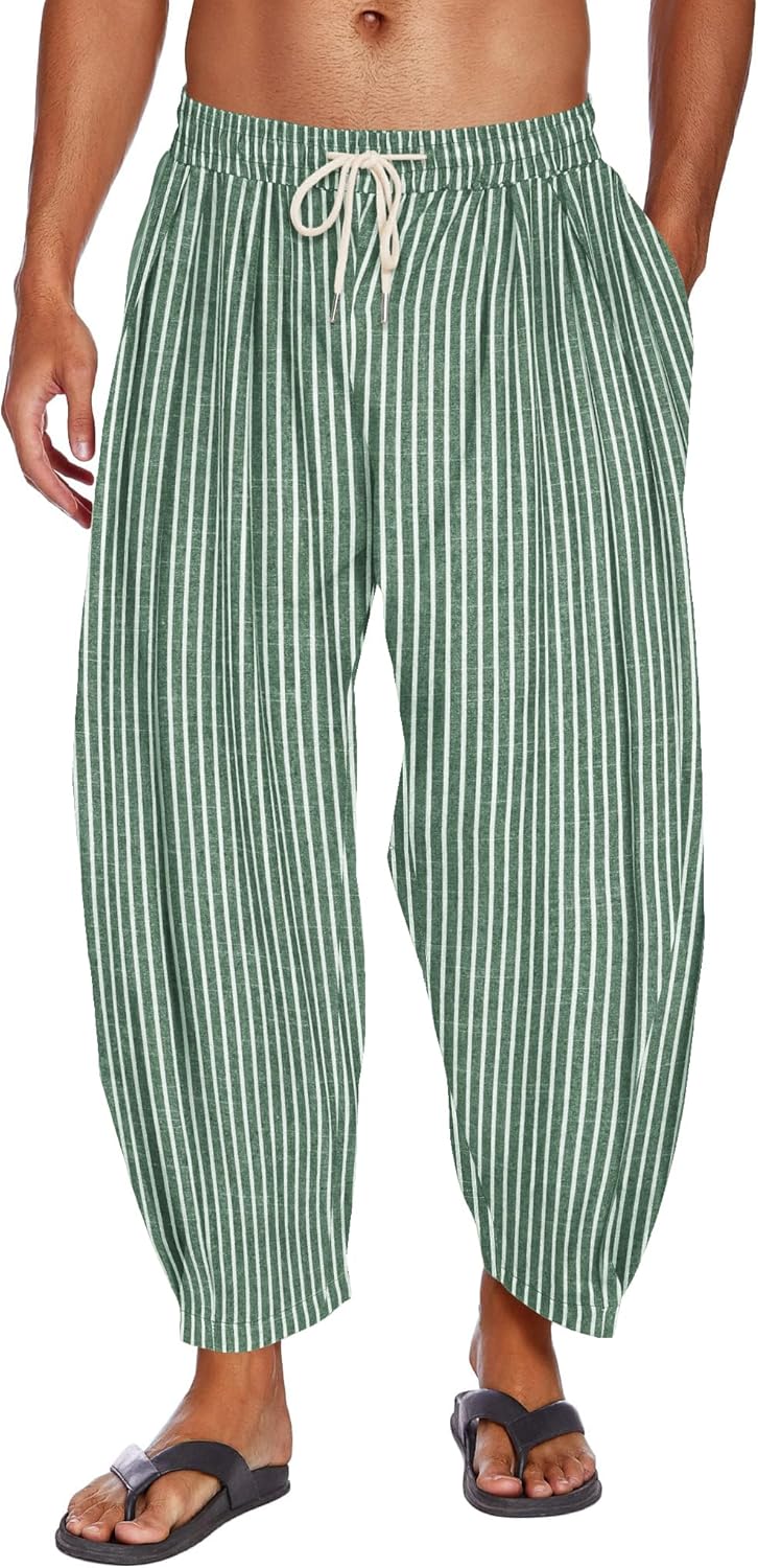 COOFANDY Men's Cotton Linen Harem Pants for Casual Comfort
