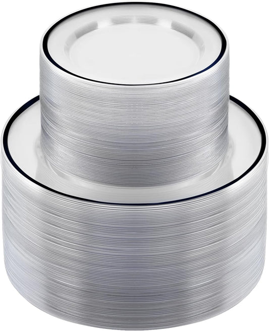 200PCS Black and Clear Plastic Plates for Elegant Parties