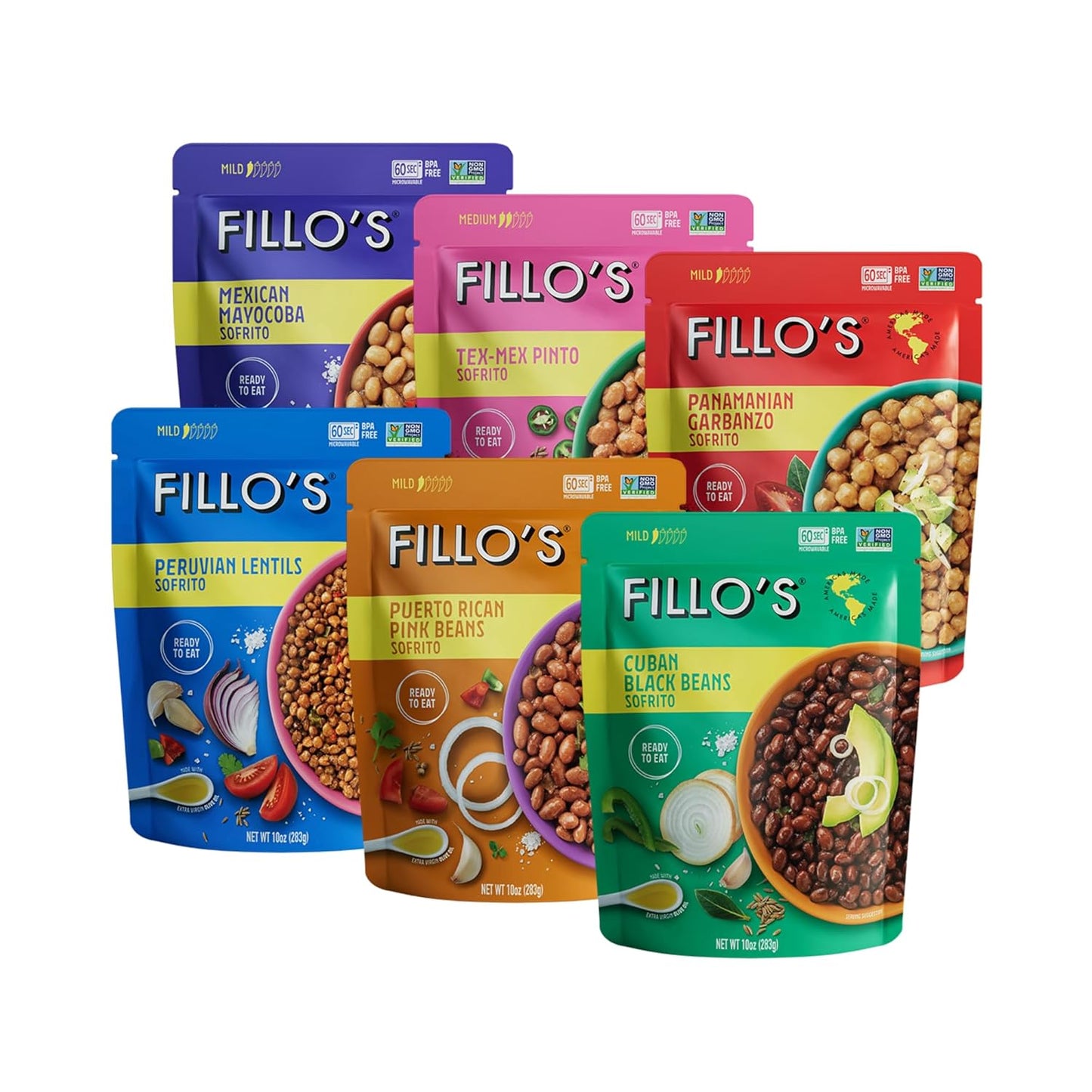 Fillo's Ready to Eat Variety Pack of Beans and Lentils