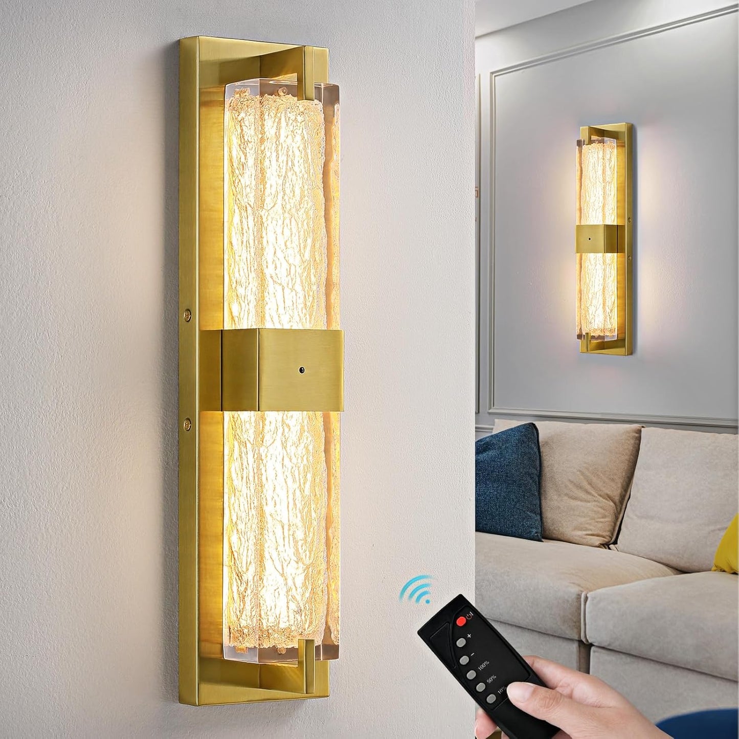 Battery Operated Resin Wall Sconce - Wireless Rechargeable Light