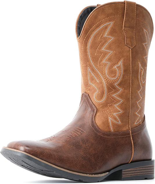 IUV Cowboy Boots for Men with Wide Square Toe and Retro Style