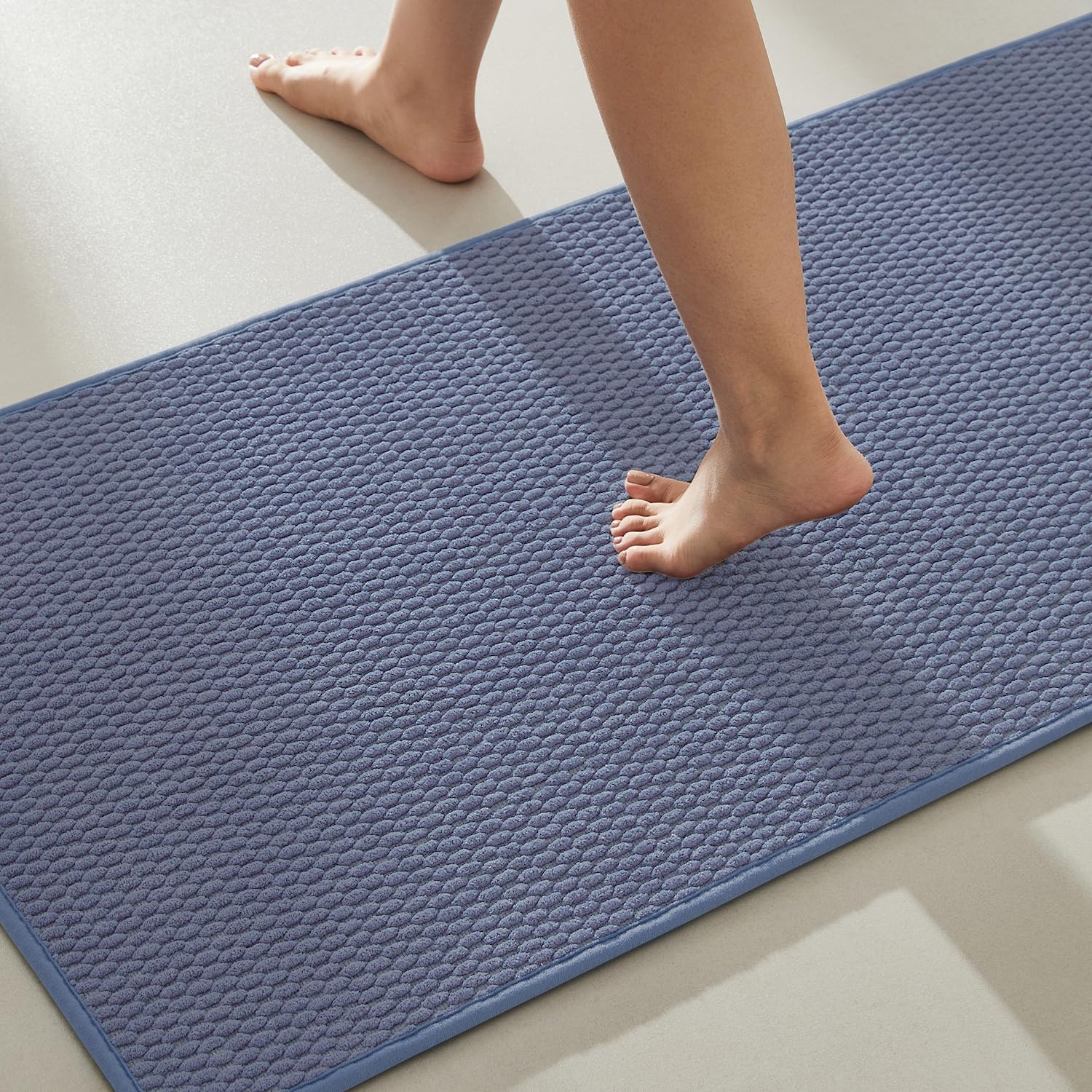 Bathroom Runner Rug, Denim Blue 24 x 60 Non Slip Mat for Comfort