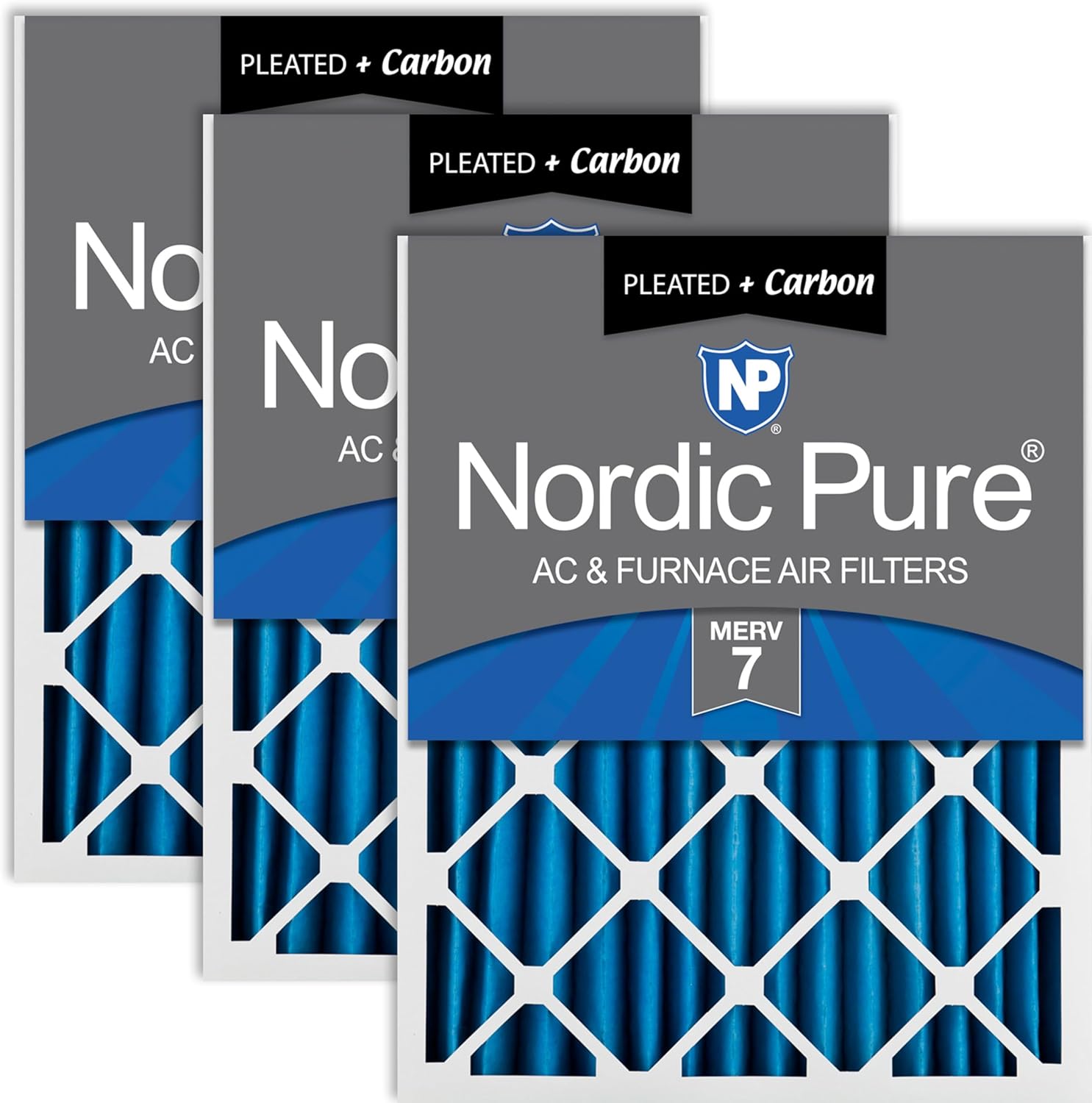 Nordic Pure Pleated Air Filters MERV 7 Plus Carbon 3 Pack