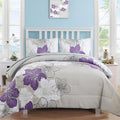 Purple Comforter Set King Size - Luxudecor Floral Microfiber