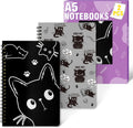 2Pack A5 Funny Black Cat Spiral Notebooks - Cute Lined Hardbound