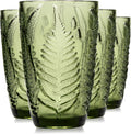 Green Drinking Glasses Set of 4 - Hand Blown Vintage 12 Oz Tumblers