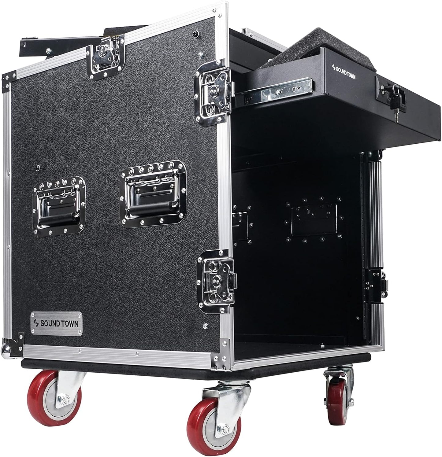 Sound Town 12U PA DJ Pro Audio Rack with Slant Mixer Top