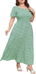 Womens Plus Size Long Maxi Dress with Pockets Floral Smocking - Flowy