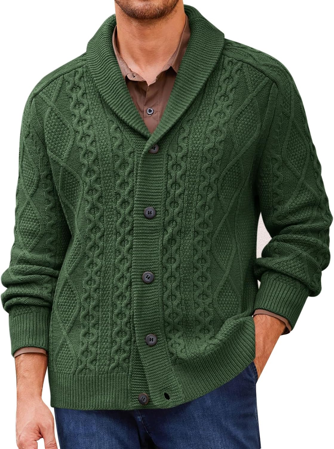 Runcati Mens Shawl Collar Cardigan Sweater for Winter
