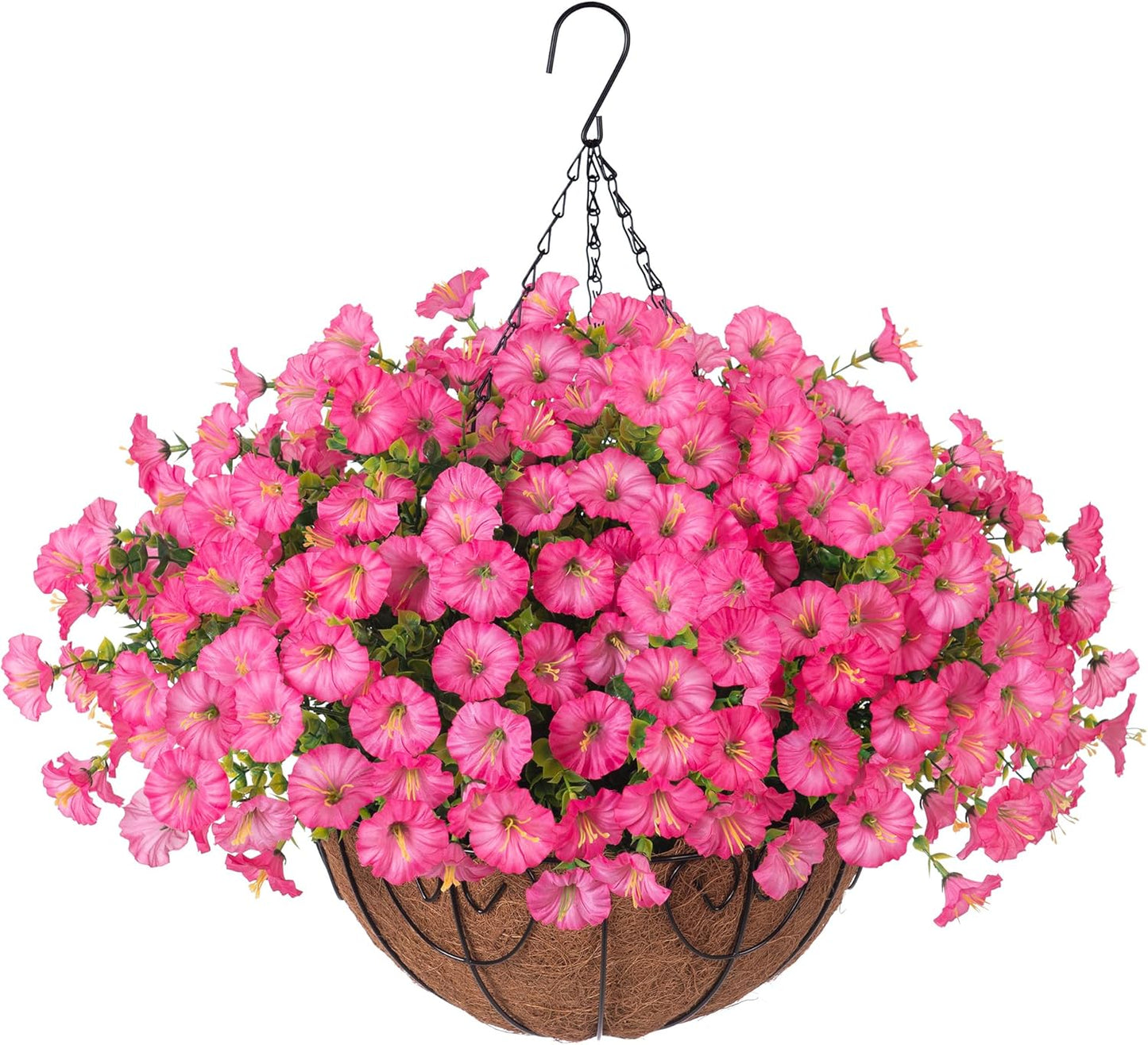 Artificial Faux Hanging Morning Glory Flowers Basket for Outdoors