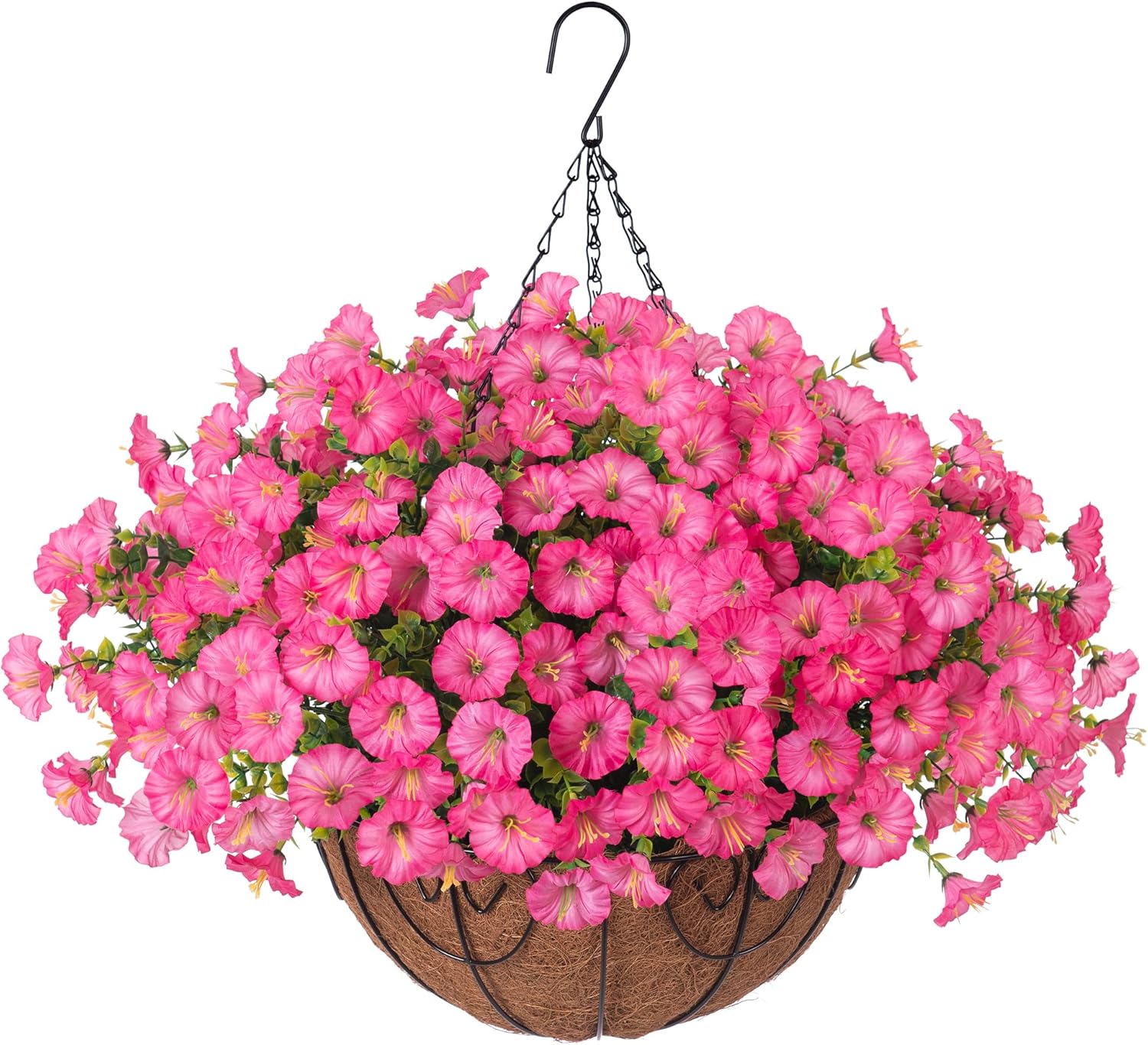 Artificial Faux Hanging Morning Glory Flowers Basket for Outdoors