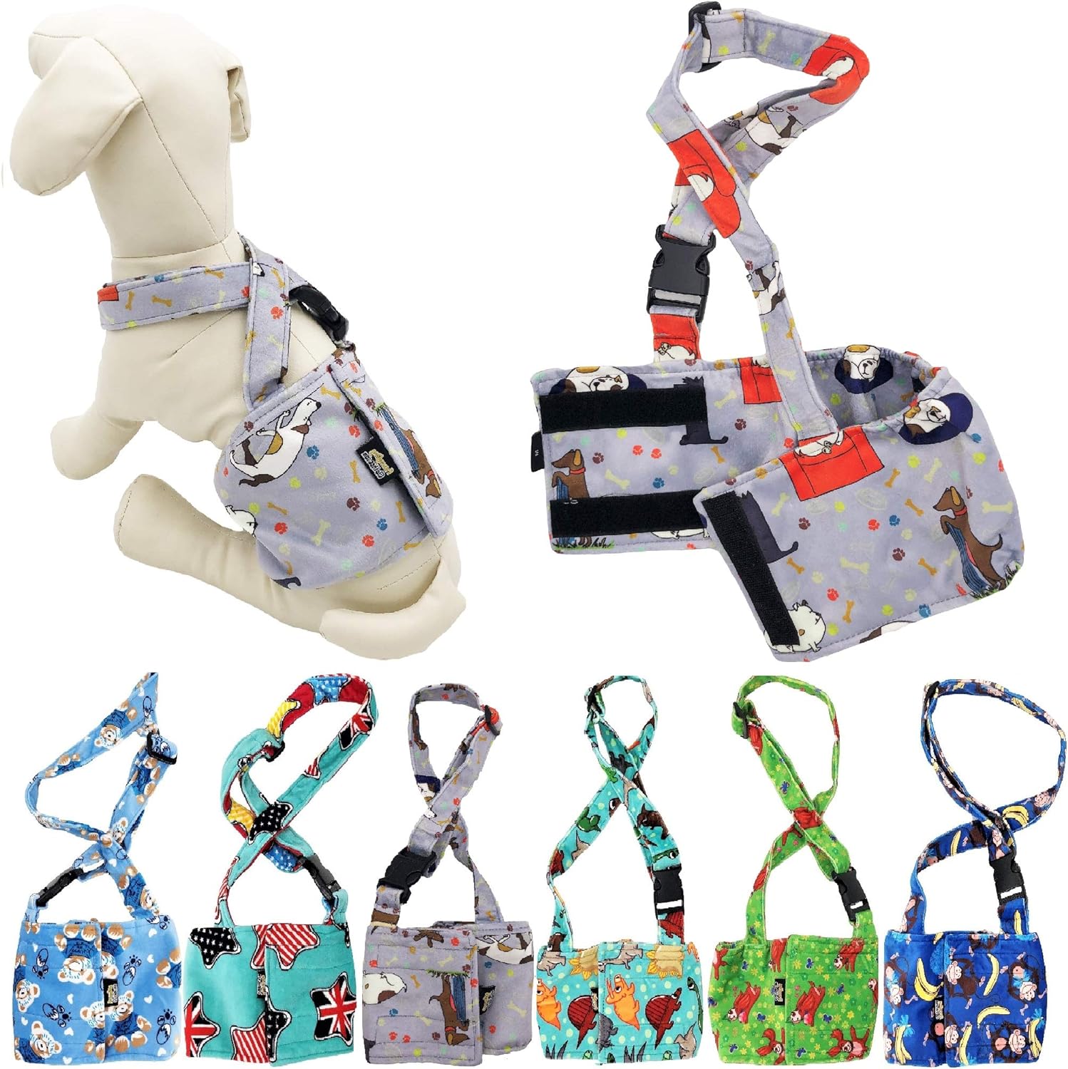 Reusable Male Dog Diaper with Suspenders | Soft Fleece | Grey, L: 16-19