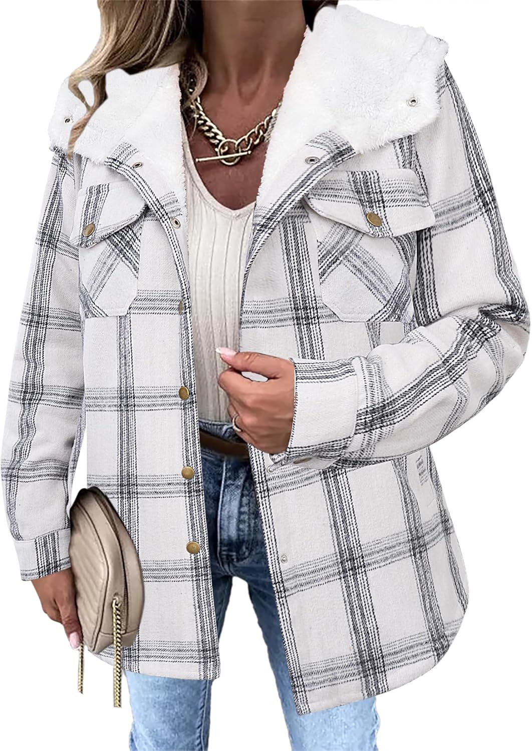Zeagoo Womens Plaid Shacket Jacket for Fall and Winter Wear
