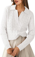 Womens Cable Knit V Neck Sweater Tops - Regular Fit Casual Pullover