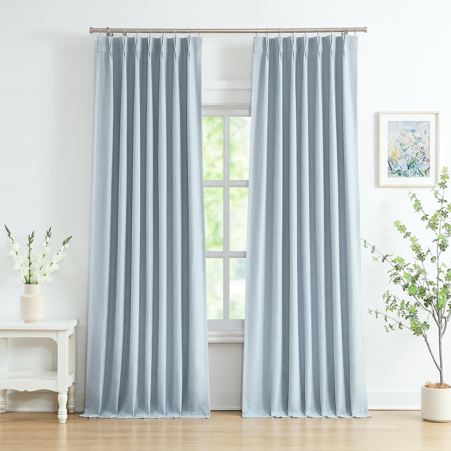 Extra Long Dusty Blue Bailey Pinch Pleated Blackout Curtains